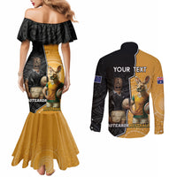 Personalised New Zealand And Australia Rugby Couples Matching Mermaid Dress and Long Sleeve Button Shirt 2024 All Black Wallabies Mascots Together LT14 - Polynesian Pride
