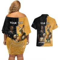 Personalised New Zealand And Australia Rugby Couples Matching Off Shoulder Short Dress and Hawaiian Shirt 2024 All Black Wallabies Mascots Together LT14 - Polynesian Pride