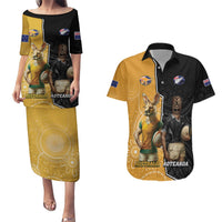 Personalised New Zealand And Australia Rugby Couples Matching Puletasi and Hawaiian Shirt 2024 All Black Wallabies Mascots Together LT14 Black - Polynesian Pride