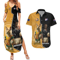 Personalised New Zealand And Australia Rugby Couples Matching Summer Maxi Dress and Hawaiian Shirt 2024 All Black Wallabies Mascots Together LT14 Black - Polynesian Pride