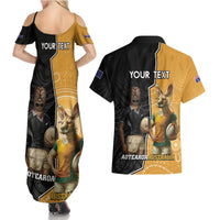 Personalised New Zealand And Australia Rugby Couples Matching Summer Maxi Dress and Hawaiian Shirt 2024 All Black Wallabies Mascots Together LT14 - Polynesian Pride