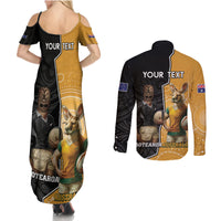 Personalised New Zealand And Australia Rugby Couples Matching Summer Maxi Dress and Long Sleeve Button Shirt 2024 All Black Wallabies Mascots Together LT14 - Polynesian Pride