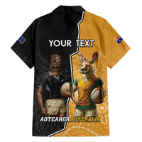 Personalised New Zealand And Australia Rugby Family Matching Off Shoulder Maxi Dress and Hawaiian Shirt 2024 All Black Wallabies Mascots Together LT14 - Polynesian Pride