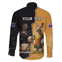 Personalised New Zealand And Australia Rugby Family Matching Off Shoulder Maxi Dress and Hawaiian Shirt 2024 All Black Wallabies Mascots Together LT14 - Polynesian Pride