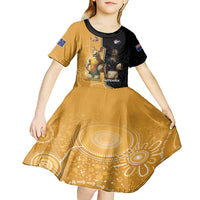 Personalised New Zealand And Australia Rugby Kid Short Sleeve Dress 2024 All Black Wallabies Mascots Together LT14 - Polynesian Pride