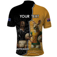 Personalised New Zealand And Australia Rugby Polo Shirt 2024 All Black Wallabies Mascots Together