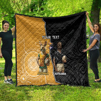 Personalised New Zealand And Australia Rugby Quilt 2024 All Black Wallabies Mascots Together