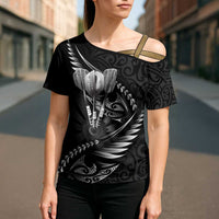 Personalised All Black New Zealand Darts Cross Shoulder Shirt Aoteroa Fern Maori Galaxy Style - Polynesian Pride