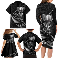 Personalised All Black New Zealand Darts Family Matching Long Sleeve Bodycon Dress and Hawaiian Shirt Aoteroa Fern Maori Galaxy Style