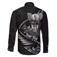Personalised All Black New Zealand Darts Family Matching Off The Shoulder Long Sleeve Dress and Hawaiian Shirt Aoteroa Fern Maori Galaxy Style