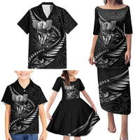 Personalised All Black New Zealand Darts Family Matching Puletasi and Hawaiian Shirt Aoteroa Fern Maori Galaxy Style