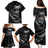 Personalised All Black New Zealand Darts Family Matching Puletasi and Hawaiian Shirt Aoteroa Fern Maori Galaxy Style