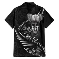 Personalised All Black New Zealand Darts Family Matching Short Sleeve Bodycon Dress and Hawaiian Shirt Aoteroa Fern Maori Galaxy Style