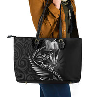 Personalised All Black New Zealand Darts Leather Tote Bag Aoteroa Fern Maori Galaxy Style LT14 - Polynesian Pride