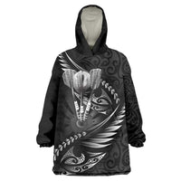 Personalised All Black New Zealand Darts Wearable Blanket Hoodie Aoteroa Fern Maori Galaxy Style LT14 One Size Black - Polynesian Pride