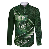 Personalised All Green New Zealand Darts Family Matching Mermaid Dress and Hawaiian Shirt Aoteroa Fern Maori Galaxy Style LT14 Dad's Shirt - Long Sleeve Green - Polynesian Pride