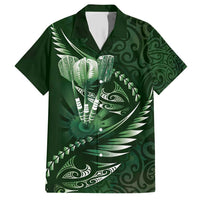 Personalised All Green New Zealand Darts Family Matching Short Sleeve Bodycon Dress and Hawaiian Shirt Aoteroa Fern Maori Galaxy Style LT14 Dad's Shirt - Short Sleeve Green - Polynesian Pride