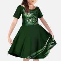 Personalised All Green New Zealand Darts Kid Short Sleeve Dress Aoteroa Fern Maori Galaxy Style LT14 KID Green - Polynesian Pride