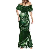 Personalised All Green New Zealand Darts Mermaid Dress Aoteroa Fern Maori Galaxy Style