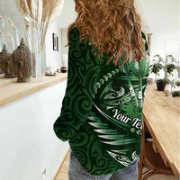 Personalised All Green New Zealand Darts Women Casual Shirt Aoteroa Fern Maori Galaxy Style