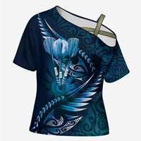 Personalised All Blue New Zealand Darts Cross Shoulder Shirt Aoteroa Fern Maori Galaxy Style LT14 Female Blue - Polynesian Pride
