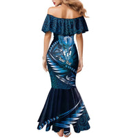 Personalised All Blue New Zealand Darts Family Matching Mermaid Dress and Hawaiian Shirt Aoteroa Fern Maori Galaxy Style LT14 - Polynesian Pride