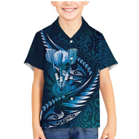 Personalised All Blue New Zealand Darts Family Matching Mermaid Dress and Hawaiian Shirt Aoteroa Fern Maori Galaxy Style LT14 Son's Shirt Blue - Polynesian Pride