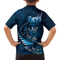 Personalised All Blue New Zealand Darts Family Matching Short Sleeve Bodycon Dress and Hawaiian Shirt Aoteroa Fern Maori Galaxy Style LT14 - Polynesian Pride