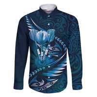Personalised All Blue New Zealand Darts Family Matching Short Sleeve Bodycon Dress and Hawaiian Shirt Aoteroa Fern Maori Galaxy Style LT14 Dad's Shirt - Long Sleeve Blue - Polynesian Pride