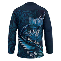 Personalised All Blue New Zealand Darts Hockey Jersey Aoteroa Fern Maori Galaxy Style - Polynesian Pride