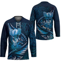 Personalised All Blue New Zealand Darts Hockey Jersey Aoteroa Fern Maori Galaxy Style LT14 - Polynesian Pride