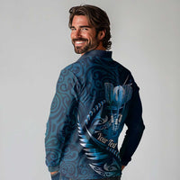 Personalised All Blue New Zealand Darts Long Sleeve Polo Shirt Aoteroa Fern Maori Galaxy Style