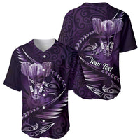 Personalised All Purple New Zealand Darts Baseball Jersey Aoteroa Fern Maori Galaxy Style LT14 - Polynesian Pride