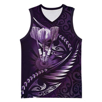 Personalised All Purple New Zealand Darts Basketball Jersey Aoteroa Fern Maori Galaxy Style LT14 Unisex Purple - Polynesian Pride