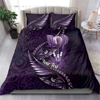 Personalised All Purple New Zealand Darts Bedding Set Aoteroa Fern Maori Galaxy Style