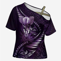 Personalised All Purple New Zealand Darts Cross Shoulder Shirt Aoteroa Fern Maori Galaxy Style LT14 Female Purple - Polynesian Pride