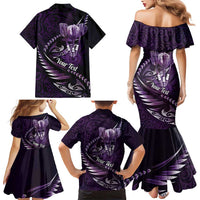 Personalised All Purple New Zealand Darts Family Matching Mermaid Dress and Hawaiian Shirt Aoteroa Fern Maori Galaxy Style LT14 - Polynesian Pride