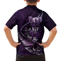 Personalised All Purple New Zealand Darts Family Matching Off Shoulder Maxi Dress and Hawaiian Shirt Aoteroa Fern Maori Galaxy Style
