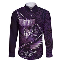 Personalised All Purple New Zealand Darts Family Matching Off Shoulder Short Dress and Hawaiian Shirt Aoteroa Fern Maori Galaxy Style LT14 Dad's Shirt - Long Sleeve Purple - Polynesian Pride