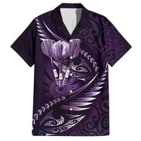 Personalised All Purple New Zealand Darts Family Matching Short Sleeve Bodycon Dress and Hawaiian Shirt Aoteroa Fern Maori Galaxy Style LT14 Dad's Shirt - Short Sleeve Purple - Polynesian Pride