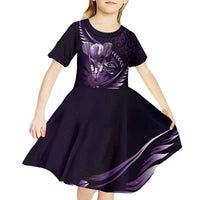 Personalised All Purple New Zealand Darts Kid Short Sleeve Dress Aoteroa Fern Maori Galaxy Style LT14 - Polynesian Pride