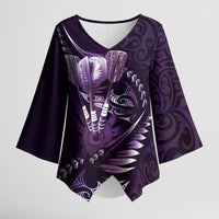 Personalised All Purple New Zealand Darts Kimono Sleeve Blouse Aoteroa Fern Maori Galaxy Style LT14 Female Purple - Polynesian Pride