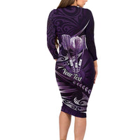 Personalised All Purple New Zealand Darts Long Sleeve Bodycon Dress Aoteroa Fern Maori Galaxy Style LT14 - Polynesian Pride