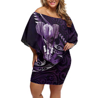 Personalised All Purple New Zealand Darts Off Shoulder Short Dress Aoteroa Fern Maori Galaxy Style