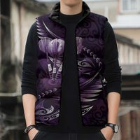 Personalised All Purple New Zealand Darts Sleeveless Puffer Jacket Aoteroa Fern Maori Galaxy Style - Polynesian Pride