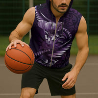 Personalised All Purple New Zealand Darts Sleeveless Zip Hoodie Aoteroa Fern Maori Galaxy Style LT14 - Polynesian Pride