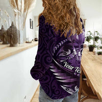 Personalised All Purple New Zealand Darts Women Casual Shirt Aoteroa Fern Maori Galaxy Style