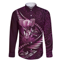 Personalised All Pink New Zealand Darts Family Matching Mermaid Dress and Hawaiian Shirt Aoteroa Fern Maori Galaxy Style LT14 Dad's Shirt - Long Sleeve Pink - Polynesian Pride