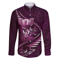 Personalised All Pink New Zealand Darts Family Matching Off The Shoulder Long Sleeve Dress and Hawaiian Shirt Aoteroa Fern Maori Galaxy Style LT14 Dad's Shirt - Long Sleeve Pink - Polynesian Pride