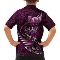 Personalised All Pink New Zealand Darts Family Matching Off Shoulder Maxi Dress and Hawaiian Shirt Aoteroa Fern Maori Galaxy Style